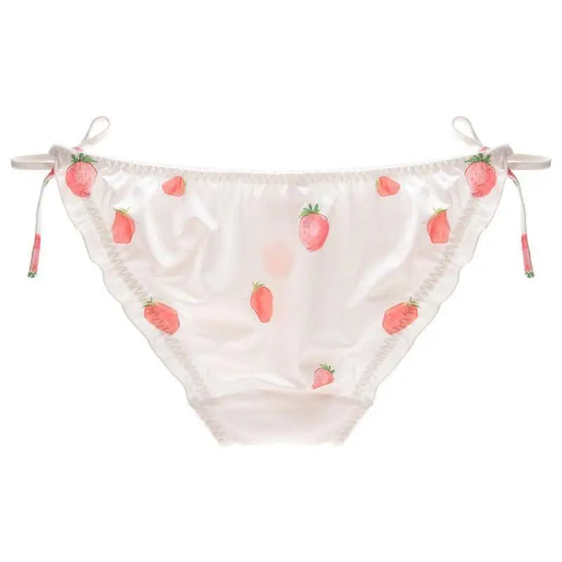 Strawberry Print Lace Trim Underwear with Bow Design - underwear