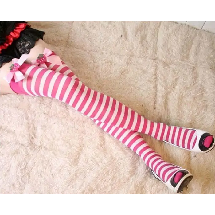 Strawberry Striped Over-the-Knee Stockings in Multiple Colors - stockings