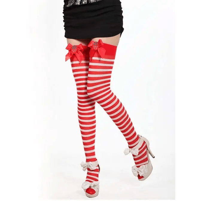 Strawberry Striped Over - the - Knee Stockings in Multiple Colors - Cosparty