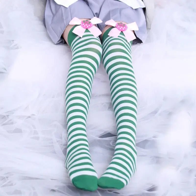 Strawberry Striped Over - the - Knee Stockings in Multiple Colors - Cosparty