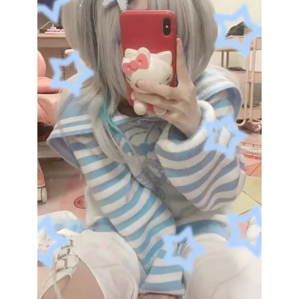 Striped eGirl Knit Hoodie for Anime and Kawaii Fashion Lovers - sweater