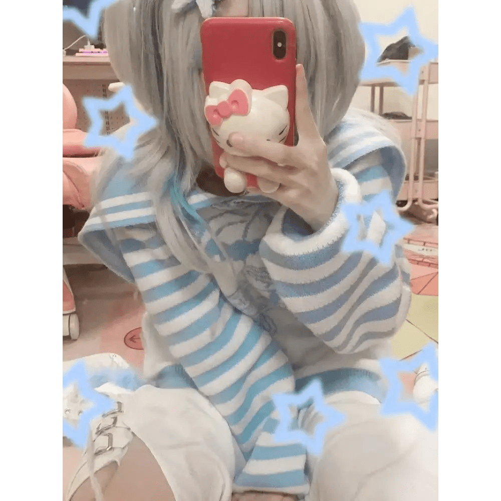 Striped eGirl Knit Hoodie for Anime and Kawaii Fashion Lovers - Cosparty