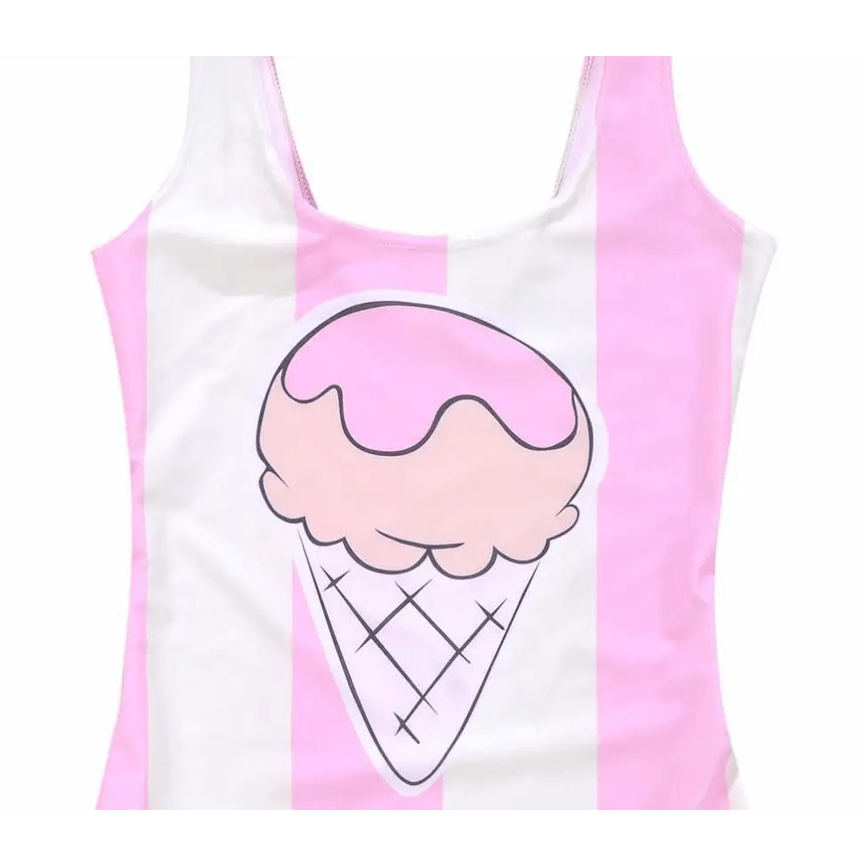 Striped Ice Cream Adult Onesie for Kawaii Fashion and Pool Lounging - Cosparty