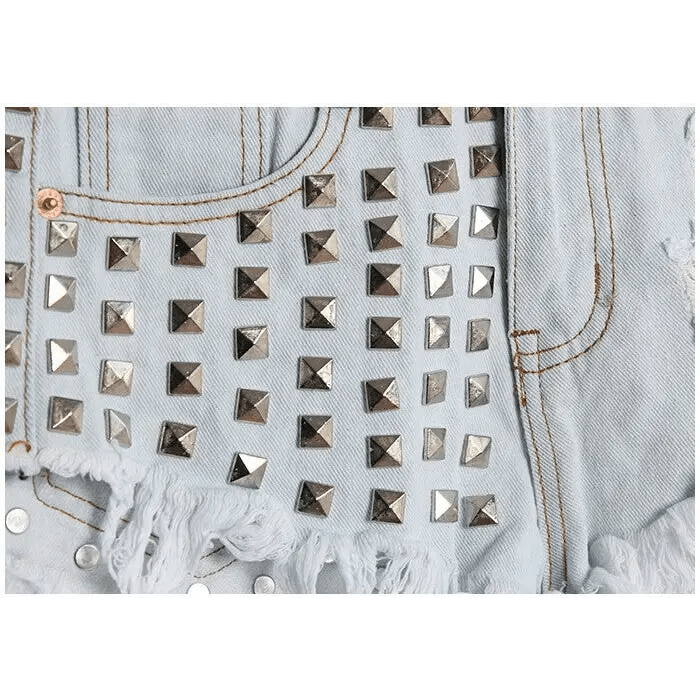 Studded Distressed Jean Shorts for an Edgy Summer Look - Cosparty