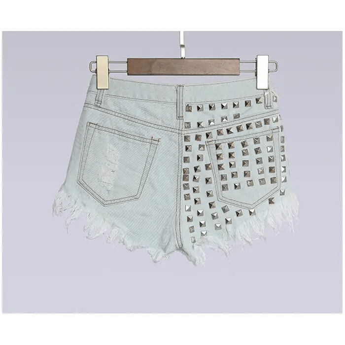 Studded Distressed Jean Shorts for an Edgy Summer Look - Cosparty