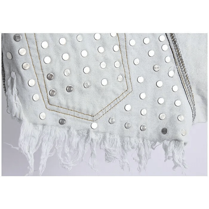 Studded Distressed Jean Shorts for an Edgy Summer Look - Cosparty