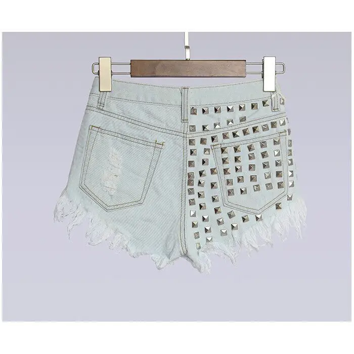 Studded Distressed Jean Shorts for an Edgy Summer Look - Shorts