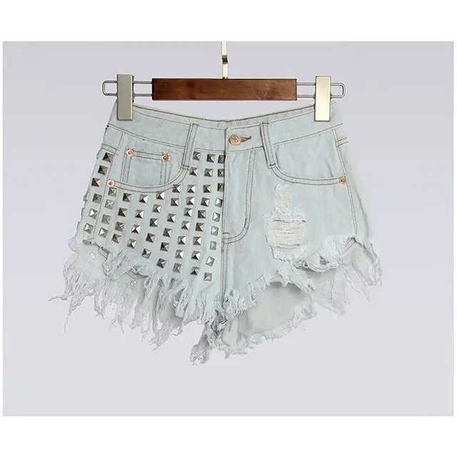 Studded Distressed Jean Shorts for an Edgy Summer Look - Shorts