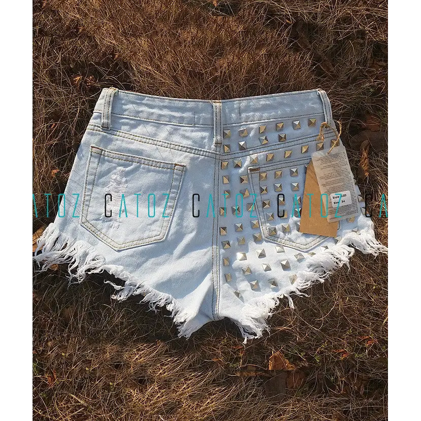 Studded Distressed Jean Shorts for an Edgy Summer Look - Shorts