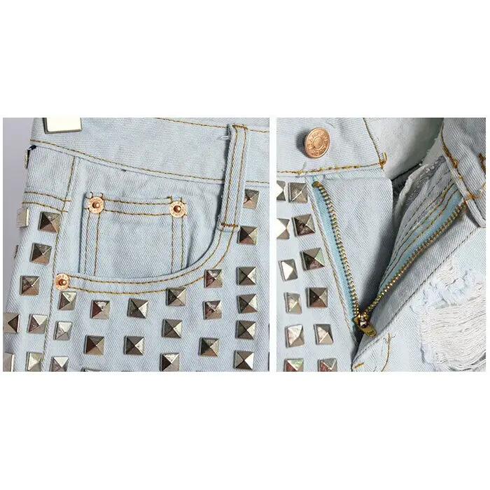 Studded Distressed Jean Shorts for an Edgy Summer Look - Shorts