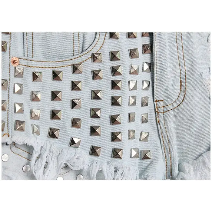 Studded Distressed Jean Shorts for an Edgy Summer Look - Shorts