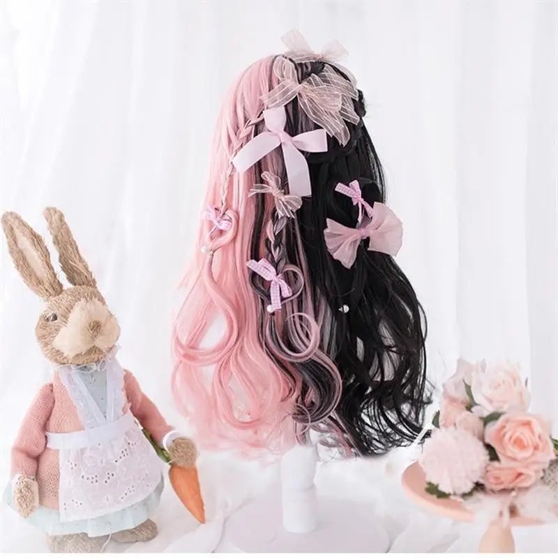 Stunning Black and Pink Pastel Goth Lolita Wig with Fringe - wig