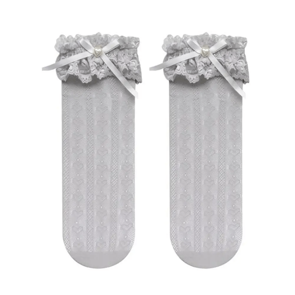 Stunning Lace Knee - High Stockings with Ruffles and Pearl Ribbon - Cosparty