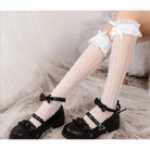 Stunning Lace Knee - High Stockings with Ruffles and Pearl Ribbon - Cosparty