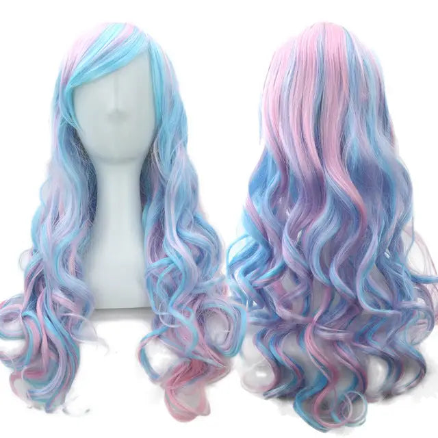 Stunning Long Cosplay Wig with Soft Fringe in Stylish Colors - Curly Cotton Candy - Wig