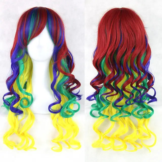 Stunning Long Cosplay Wig with Soft Fringe in Stylish Colors - Curly Bright Colors - Wig