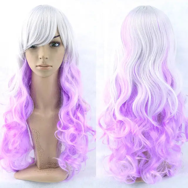 Stunning Long Cosplay Wig with Soft Fringe in Stylish Colors - White Purple - Wig