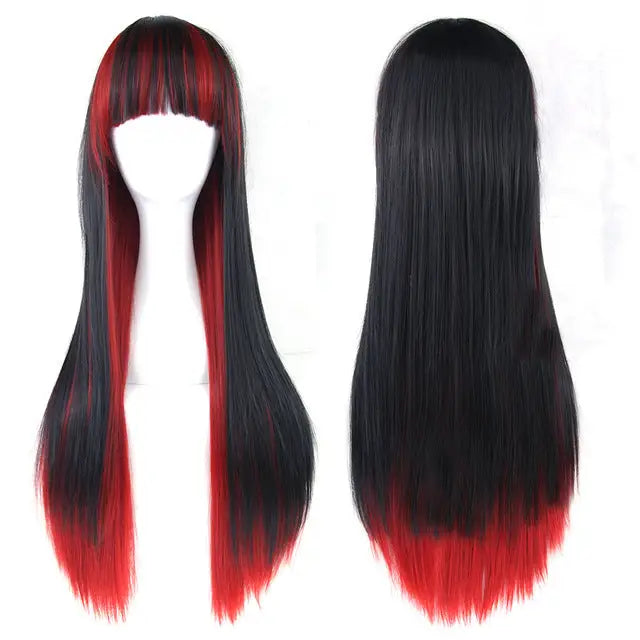 Stunning Long Cosplay Wig with Soft Fringe in Stylish Colors - Straight Black Red Straight - Wig