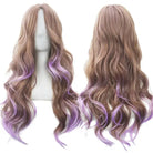 Stunning Long Cosplay Wig with Soft Fringe in Stylish Colors - Curly Light Brown / Purple - Wig