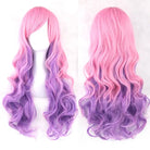 Stunning Long Cosplay Wig with Soft Fringe in Stylish Colors - Curly Pink Purple - Wig