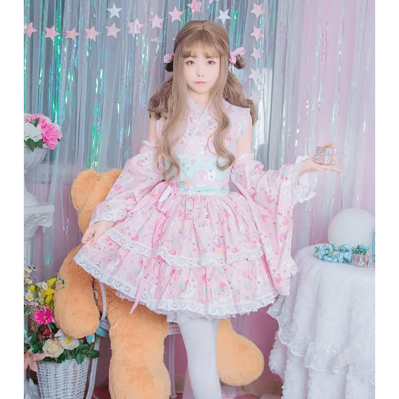 Stunning Pink or Blue Ruffled Kimono Dress in Lolita Style - Cosparty