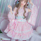 Stunning Pink or Blue Ruffled Kimono Dress in Lolita Style - Dress