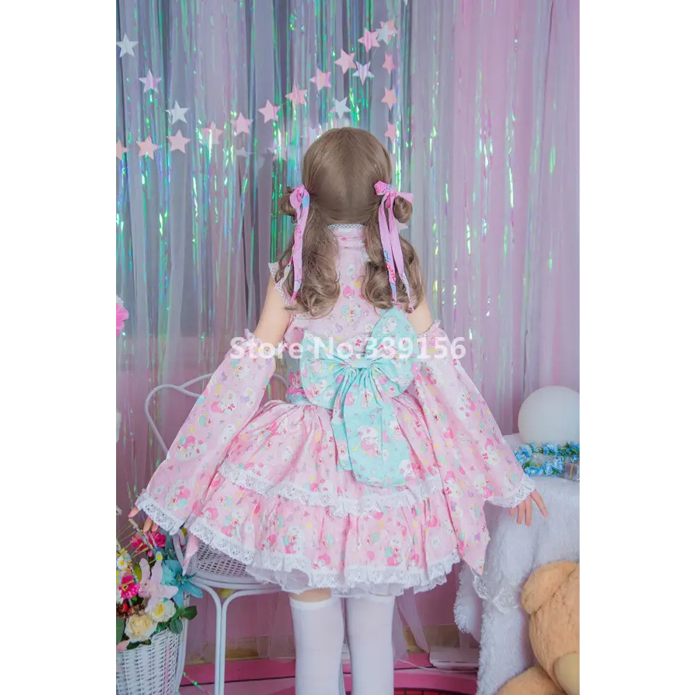 Stunning Pink or Blue Ruffled Kimono Dress in Lolita Style - Dress