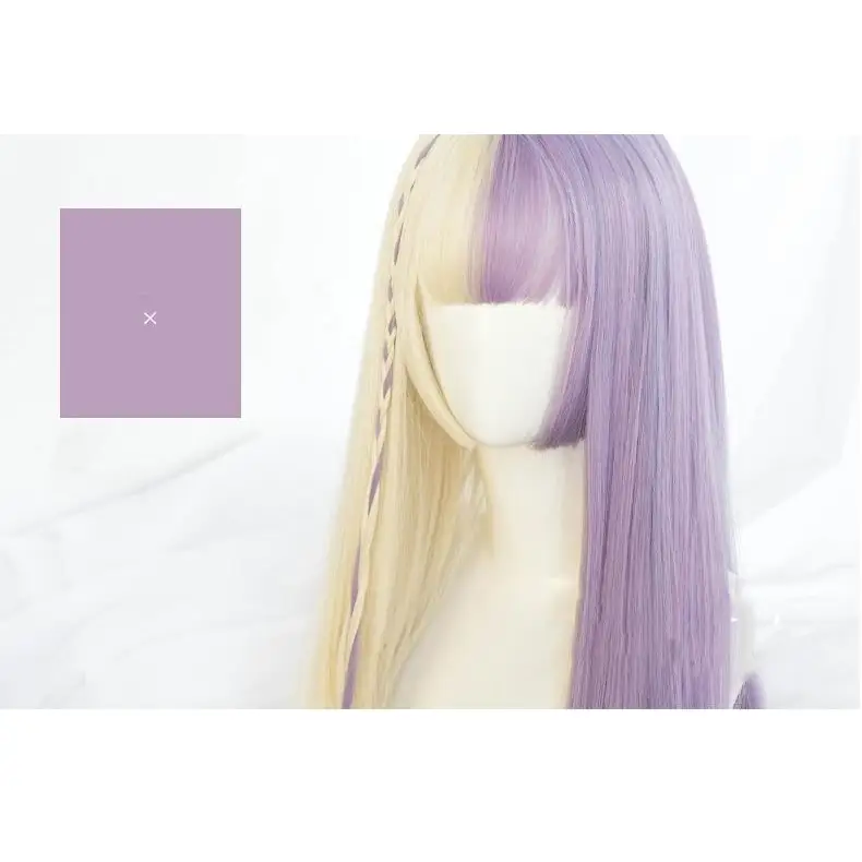 Stunning Split Lavender Purple and White Blond Lolita Wig - wigs