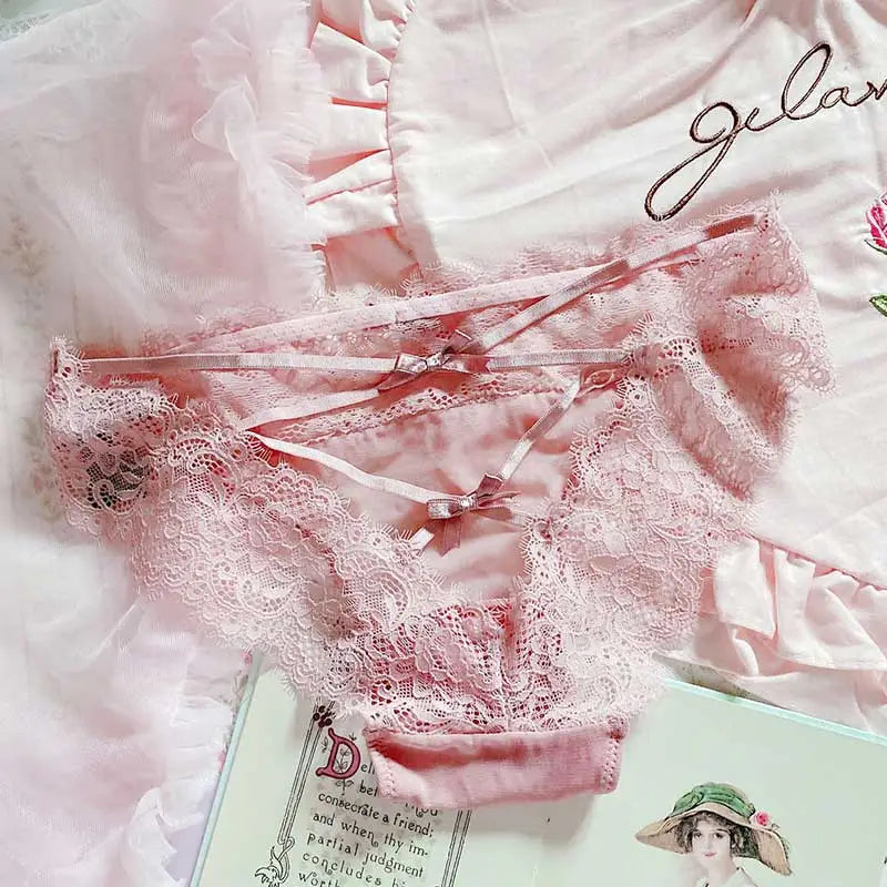 Stylish Pink Satin Panties in Beautiful Patterns - Pink Ribbon Laces - underwear