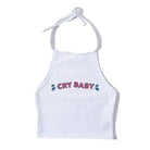 Cry Baby White Halter Top Cropped Shirt Tank Spaghetti Strap ABDL Age Play Fetish Kink