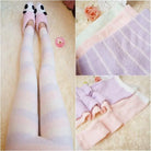 Fuzzy Pastel Long John Leggings - Purple & Pink Striped - leggings