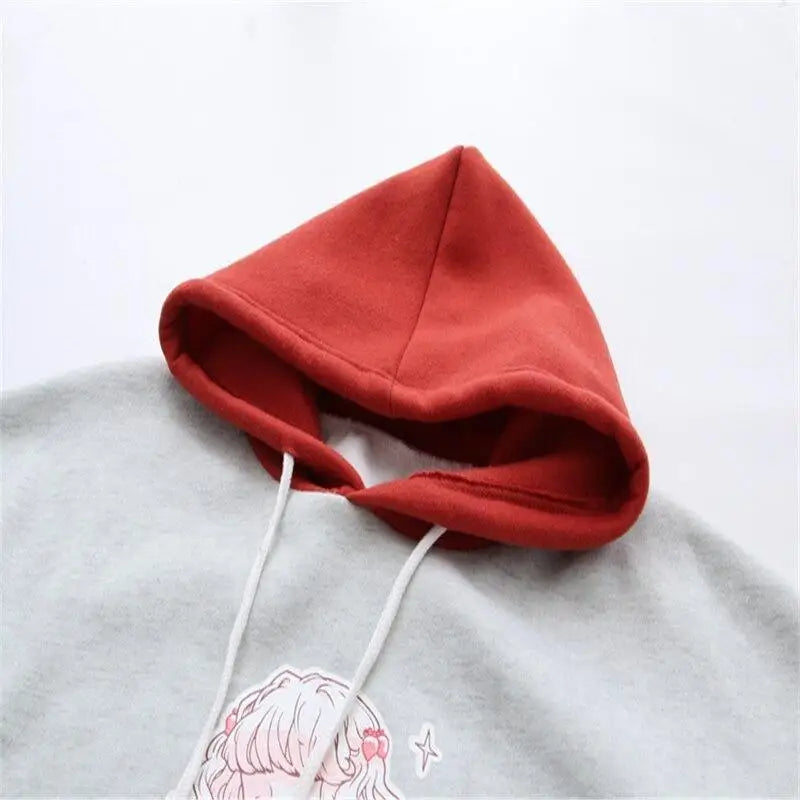 Sweet Anime Inspired Red and Grey Hoodie for Cosparty Fans - sweater