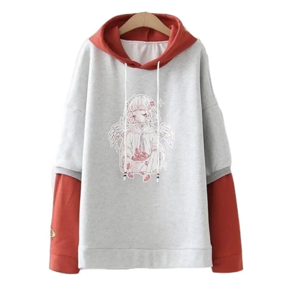 Sweet Anime Inspired Red and Grey Hoodie for Cosparty Fans - Cosparty