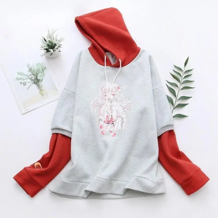 Sweet Anime Inspired Red and Grey Hoodie for Cosparty Fans - Cosparty
