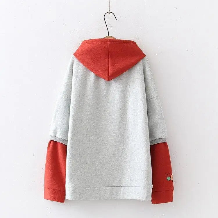 Sweet Anime Inspired Red and Grey Hoodie for Cosparty Fans - sweater