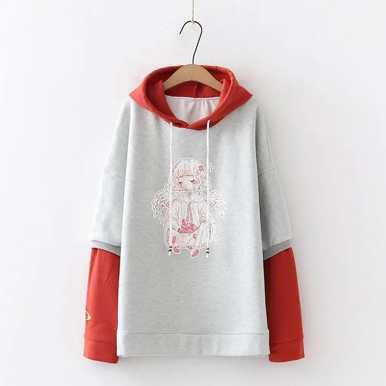 Sweet Anime Inspired Red and Grey Hoodie for Cosparty Fans - sweater