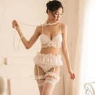 Sweet Chiffon Ruffled Lingerie Set with Thigh Garters and Collar - Cosparty