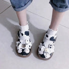 Sweet Cow Print Maryjane Shoes with Embellished Bow and Paw Prints - Cosparty