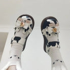 Sweet Cow Print Maryjane Shoes with Embellished Bow and Paw Prints - Cosparty