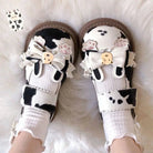 Sweet Cow Print Maryjane Shoes with Embellished Bow and Paw Prints - Cosparty