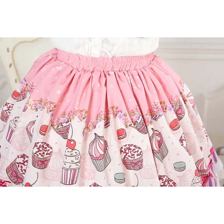 Sweet Cupcake Lolita Skirt with Ruffle and Lace Details - Skirts