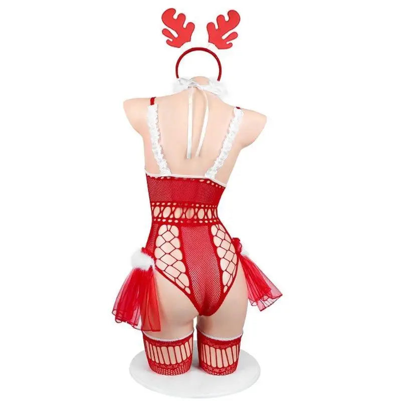 Sweet Fur Trimmed Reindeer Tutu Lingerie Set for Christmas - lingerie