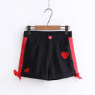 Black Sweet Heart Shorts Embroidered Silk Ribbon Kawaii Fashion Goth