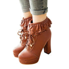 Sweet Lolita Booties with Ruffled Trim and Comfortable Design - boots