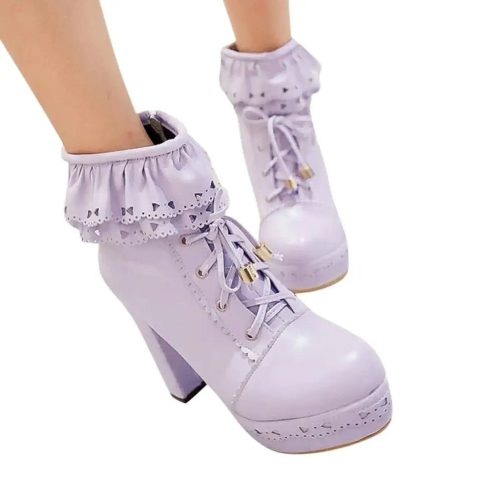 Sweet Lolita Booties with Ruffled Trim and Comfortable Design - Cosparty