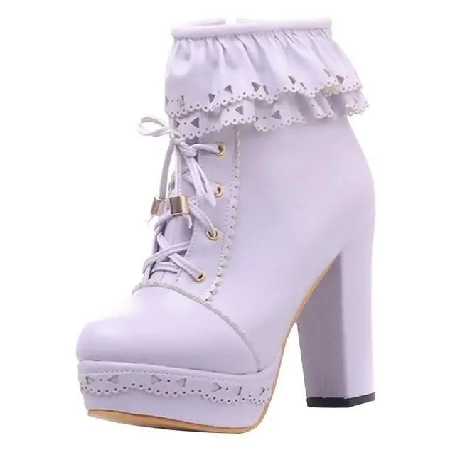 Ruffled Lace Lolita Booties - Purple / 5.5 - boots