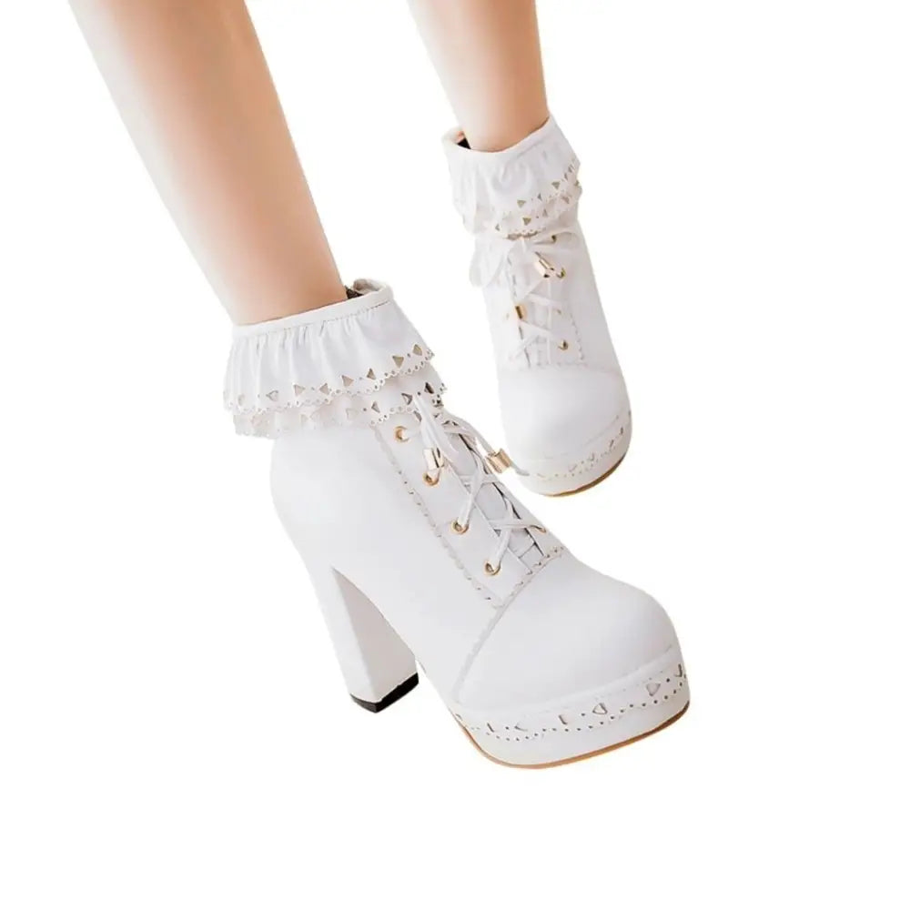 Sweet Lolita Booties with Ruffled Trim and Comfortable Design - boots