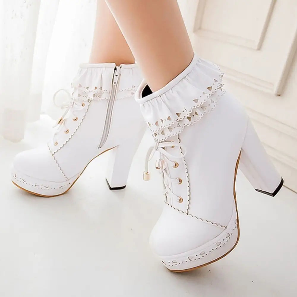 Sweet Lolita Booties with Ruffled Trim and Comfortable Design - boots