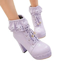 Sweet Lolita Booties with Ruffled Trim and Comfortable Design - boots