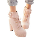 Sweet Lolita Booties with Ruffled Trim and Comfortable Design - Cosparty